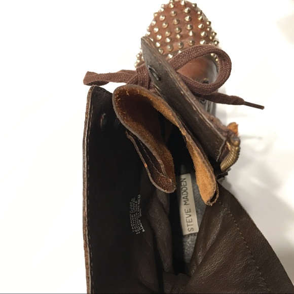 Steve Madden Tarnney Brown Leather Studded Combat Boots Size 7M - Picture 10 of 13